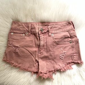 American Eagle Mauve Frayed Mid-Rise Shorts